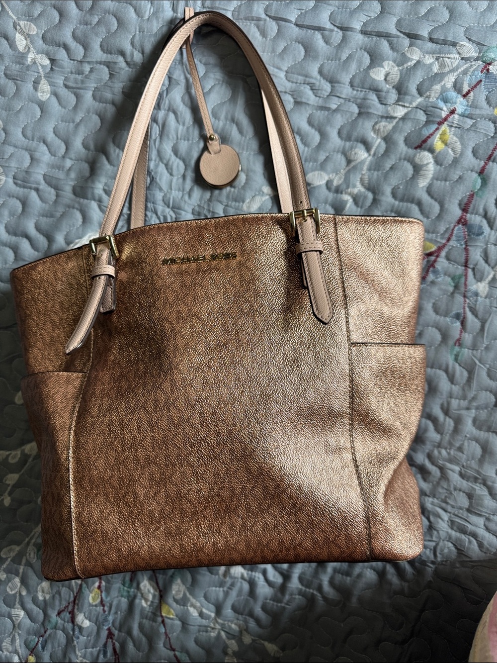 Michael Kors Metallic Rose Tote with Pale Pink Straps